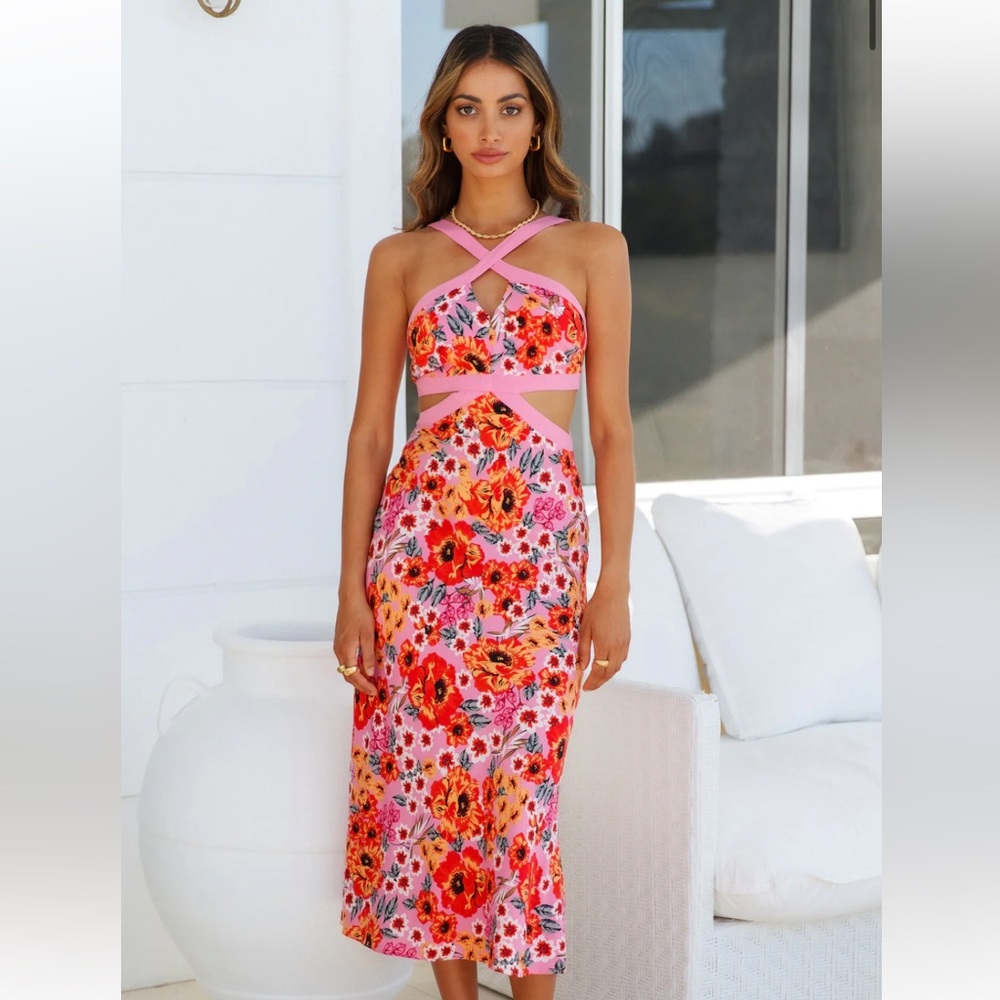 Hello Molly Cutely Preppy Midi Dress In Pink Gem